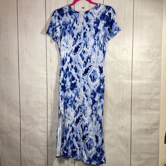Lulus Blue Tie Dye Slit Maxi Dress S Boho Beachwear Resort Surf Girl Coastal - Picture 16 of 16